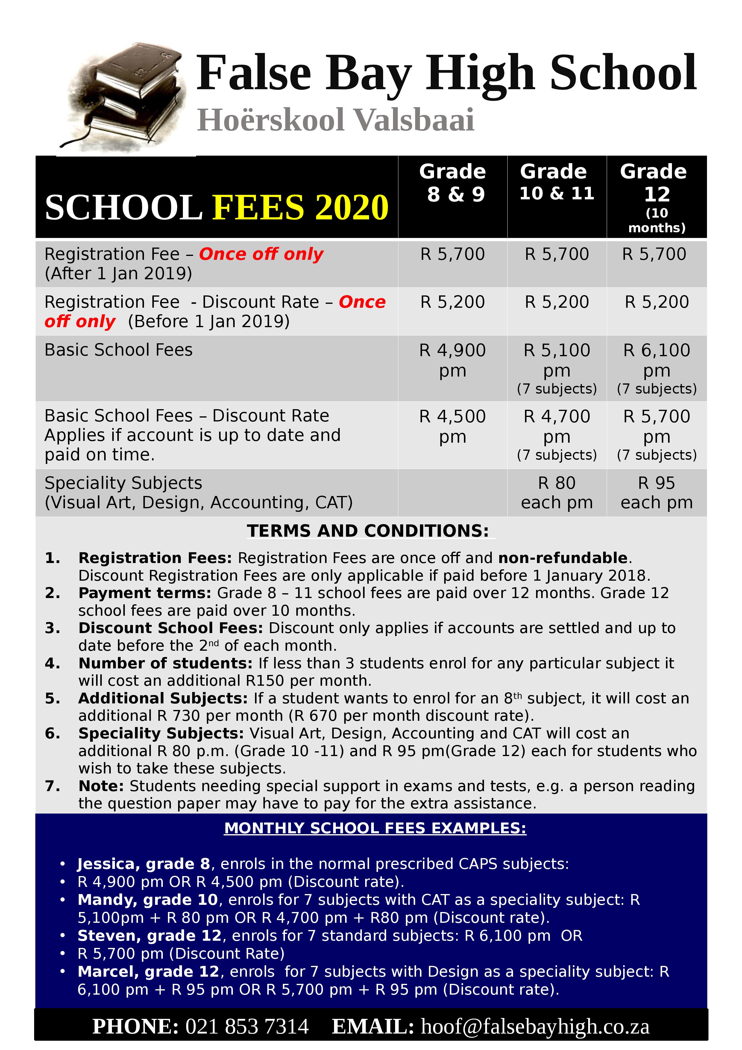 School Fees 2020 False Bay High